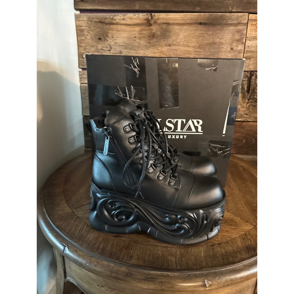 Killstar Casket Case Black Platform Boots Gothic Vegan Leather Womens 8 EUR 39